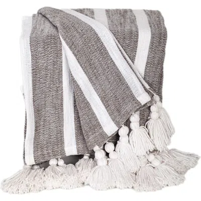 Parkland Collection Nara Stripe Tassel Throw Blanket In Charcoal