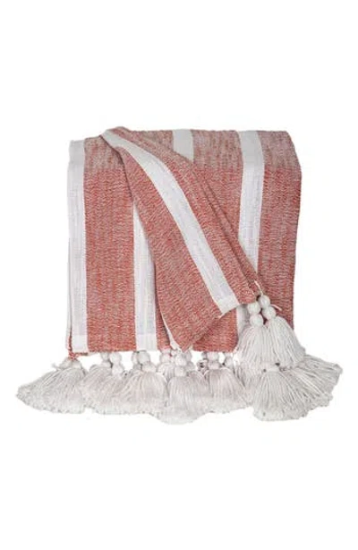 Parkland Collection Nara Stripe Tassel Throw Blanket In Rust