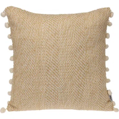 Parkland Collection Pom Pom Trim Square Accent Pillow In Sand