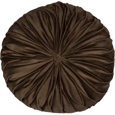 Parkland Collection Round Tufted Velvet Brown Pillow