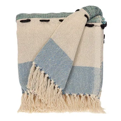 Parkland Collection Transitional Herringbone Beige 50" X 60" Throw In Blue