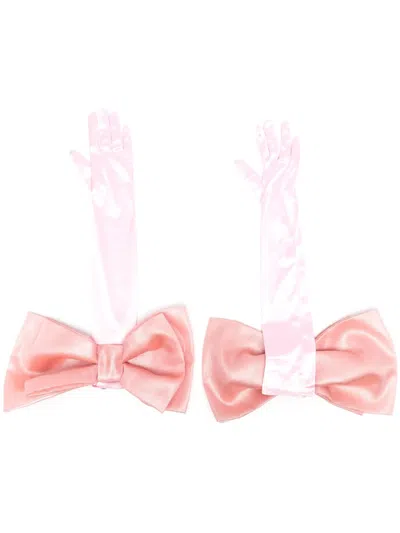 Parlor Bow-detail Satin Gloves In Pink