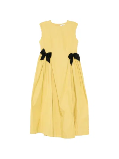 Parlor Bow-detail Sleeveless Midi Dress In Yellow