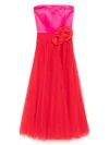 Parlor Floral-appliqué Gown In Red