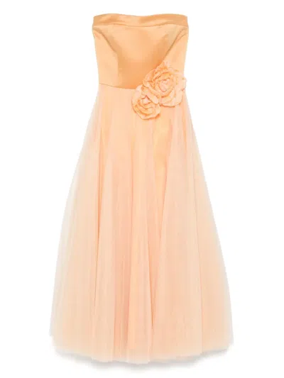 PARLOR FLORAL-APPLIQUÉ MIDI DRESS