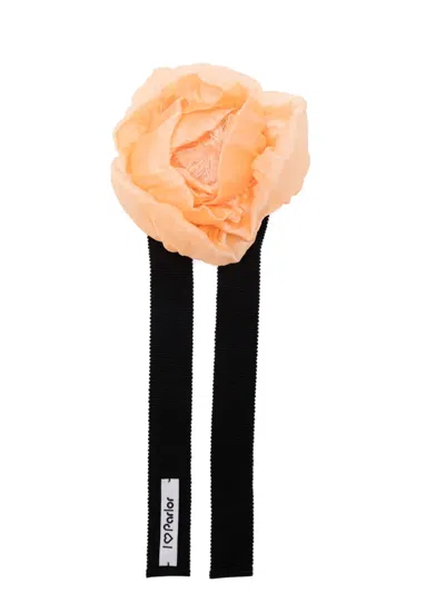 Parlor Flower-detail Ribbon Chocker Necklace In Orange