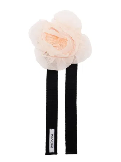 Parlor Flower-embellished Ribbon Choker Necklace In Pink