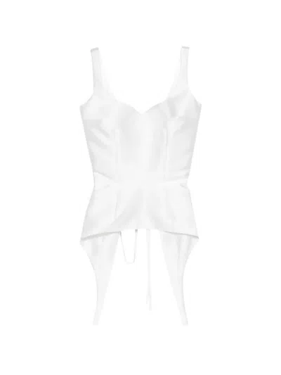 Parlor Lace-up Asymmetric-hem Corset Top In White