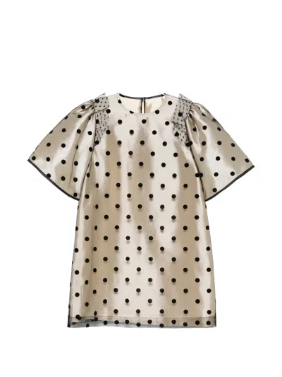 Parlor Polka-dot Puff-sleeve Mini Dress In Neutral