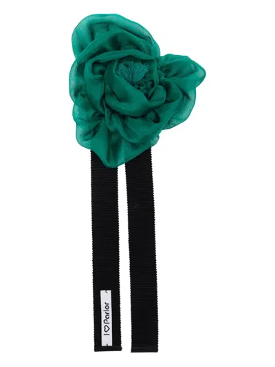 Parlor Rose-shaped Tassel Choker Necklace In Green