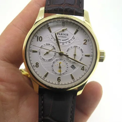 Pre-owned Parnis 43mm  Miyota 9100 Automatic Movement Men Watch Gold Case Sapphire Crystal