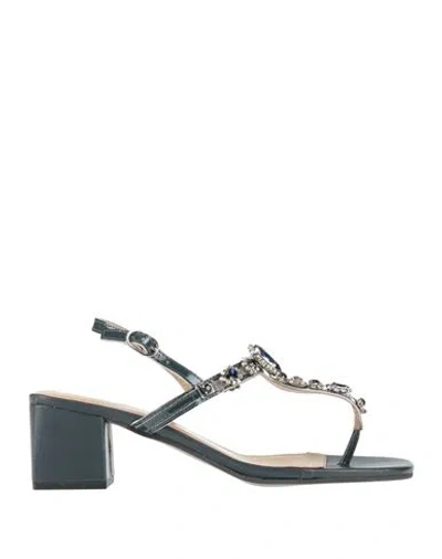 Parodi Sunshine Woman Thong Sandal Navy Size 8 Leather In Blue