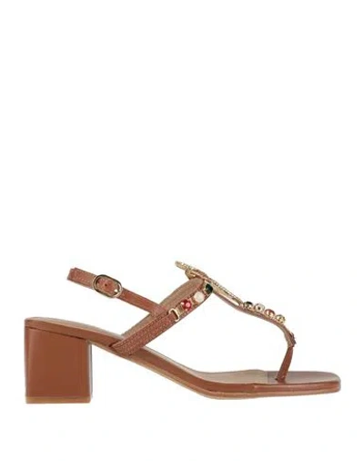 Parodi Sunshine Woman Thong Sandal Tan Size 7 Leather In Brown