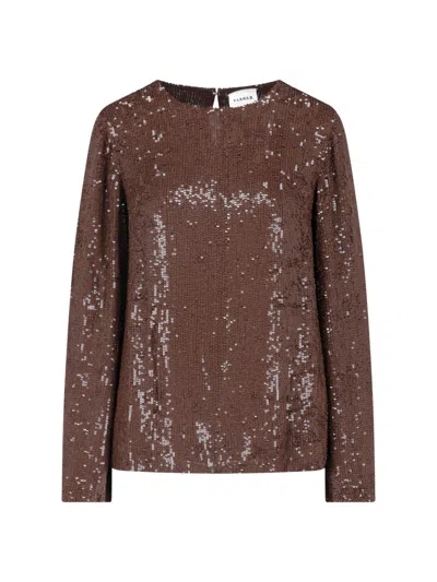 P.a.r.o.s.h Sequined Viscose Top With Round Neckline In Brown