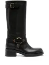 P.a.r.o.s.h Leather Stud Detail Calf-length Block Heel Boots In Black