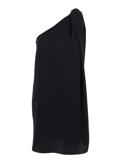 P.A.R.O.S.H BLACK ONE-SHOULDER DRESS WITH NECKLINE