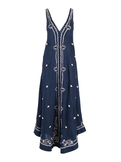 P.a.r.o.s.h Intricately Embroidered A-line Linen Dress In Black