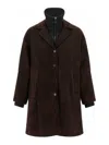 P.a.r.o.s.h Suede Coat With Knit Insert And Front Button Closure In Brown