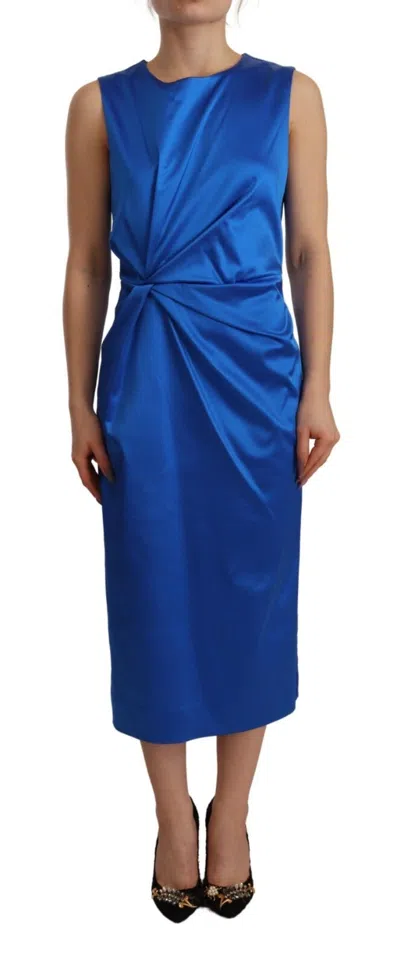 Pre-owned P.a.r.o.s.h Parosh Acetate Royal Blue Roundneck Sleeveless Sheath Midi Women's Dress ()