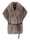 P.a.r.o.s.h Adjustable Belted Synthetic Fur Gilet With Notched Collar In Brown
