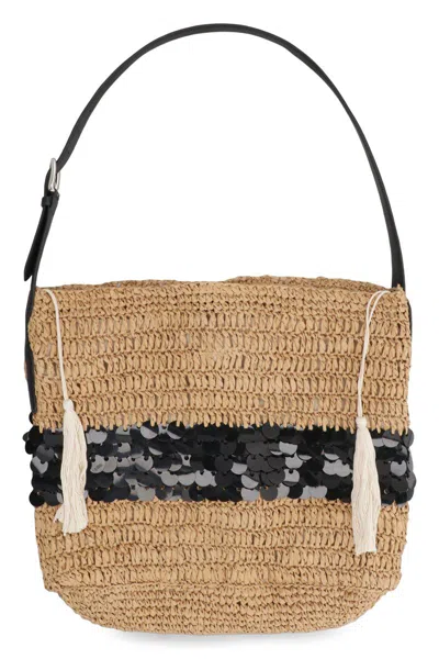 P.a.r.o.s.h . Alba Raffia Tote Bag In Beige