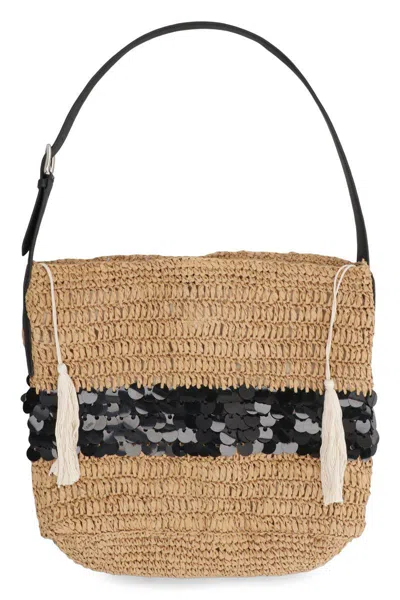 P.a.r.o.s.h . Alba Raffia Tote Bag In Beige