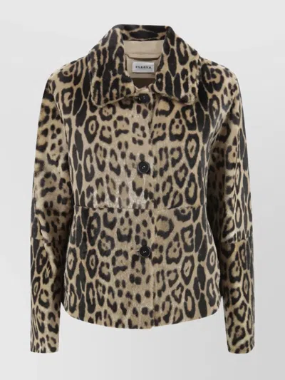 P.a.r.o.s.h Animal Print Collared Jackets Long Sleeves In Neutral
