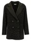 P.a.r.o.s.h Dark Green Animal Print Blazer In Black