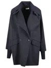P.a.r.o.s.h Anthracite Double-breasted Wool Coat With Removable Collar And Cuffs In Blue