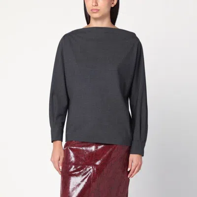 P.A.R.O.S.H PAROSH  ANTHRACITE WOOL BLOUSE-SHIRT