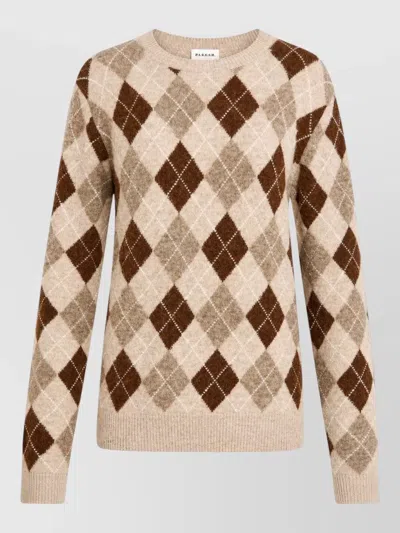 P.a.r.o.s.h Argyle Knit Crew Neck Long Sleeve Top