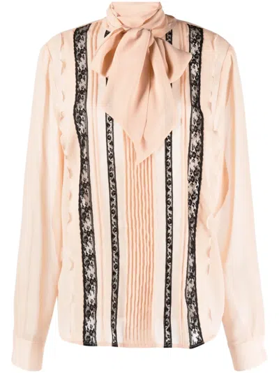 P.a.r.o.s.h Attached-scarf Floral-lace Blouse In Pink