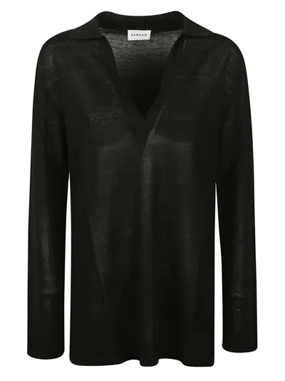 P.a.r.o.s.h Babygirl V Neck Semi Sheer Linen Sweater In Black