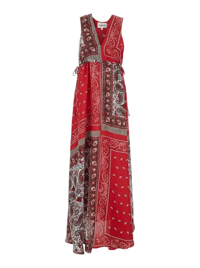P.a.r.o.s.h Red Long Dress With V-neck And All-over Bandana Motif In Silk Woman In Brown