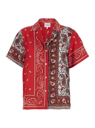 P.a.r.o.s.h Red Shirt With Cuban Neck And All-over Bandana Print In Silk Woman In Brown