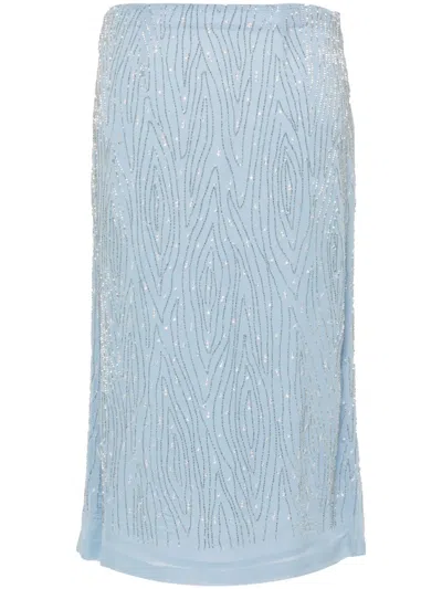 P.a.r.o.s.h Bead-embellished Chiffon Skirt In Blue