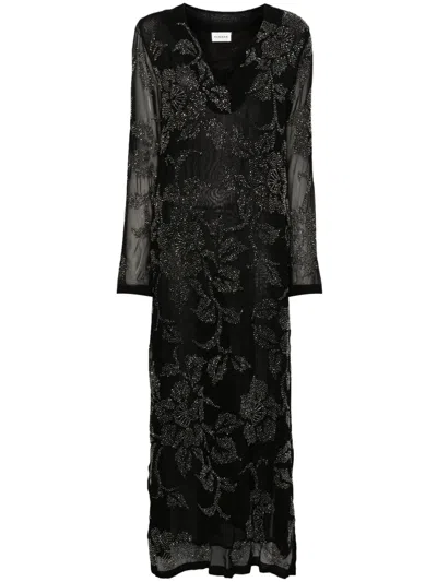P.a.r.o.s.h Bead Embellished Maxi Dress In Black