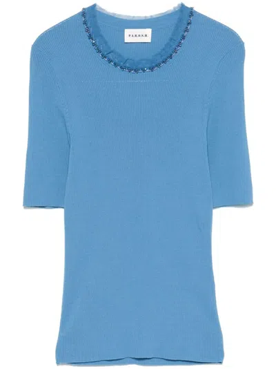 P.a.r.o.s.h Bead-embellished T-shirt In Blue