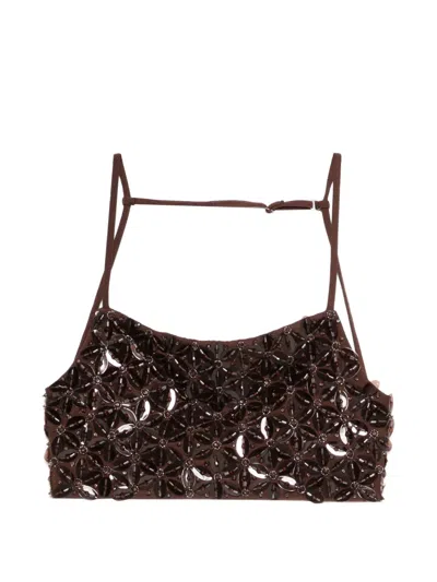 P.a.r.o.s.h Beaded Spaghetti-strap Top In Brown