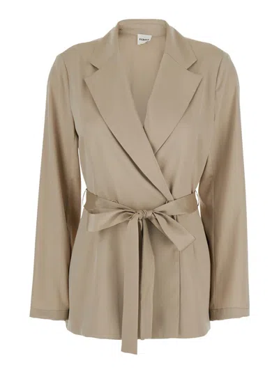 P.a.r.o.s.h Beige Double-breasted Jacket With Notched Revers And Front Belt Closure In Tech Fabric Woman In Neutral