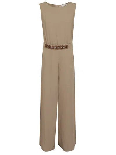 P.a.r.o.s.h Beige Floral Applique Jumpsuit With Keyhole Back