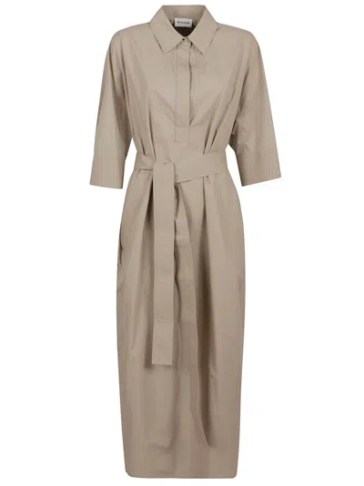 P.A.R.O.S.H BEIGE MAXI DRESS WITH BOX PLEAT DETAIL