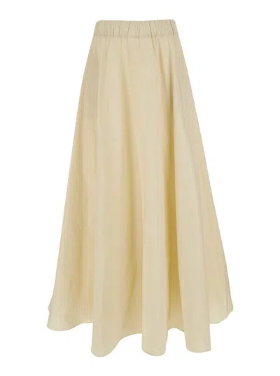 P.a.r.o.s.h Beige Midi Skirt With Elastic Waist And Ruffle Design In Tech Fabric Woman
