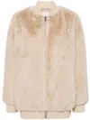 P.a.r.o.s.h Pathos Faux-fur Bomber Jacket With Baseball Collar In Beige