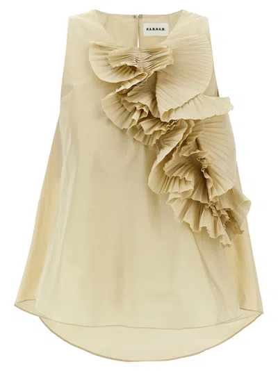 P.A.R.O.S.H WOMEN BEIGE PIMPY TOP, S LUXURY TOPS FOR WOMEN DARVEYS
