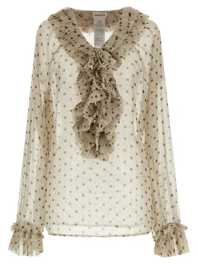 P.a.r.o.s.h Beige Polka Dot Top In White