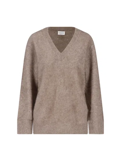 P.a.r.o.s.h Beige Relaxed V-neck Wool Sweater In Brown