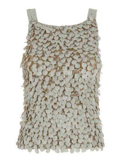 P.A.R.O.S.H BEIGE SLEEVELESS RHINESTONED TOP IN TECH FABRIC STRETCH WOMAN