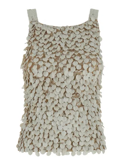 P.a.r.o.s.h Beige Embellished Scoop Neck Top In White