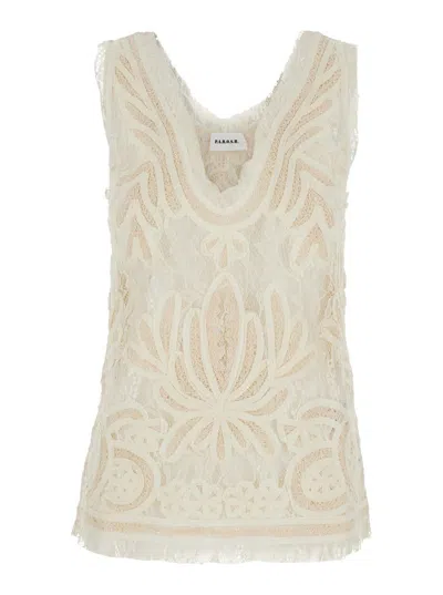 P.A.R.O.S.H BEIGE TOP WITH DROP NECKLINE AND ALL-OVER APPLIED MOTIF IN LACE WOMAN